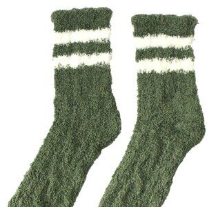 White Stripe Green Fuzzy Spa Socks